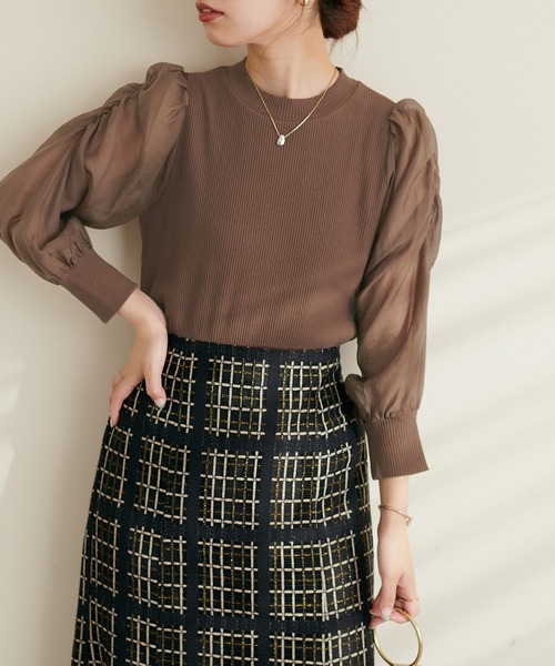 natural couture(ナチュラルクチュール)の「異素材シアー袖コンテレコTOPS(Tシャツ/カットソー・レディース・オフホワイト/ブラウン/ライトベージュ/ブラック・FREE)」の15枚目の写真