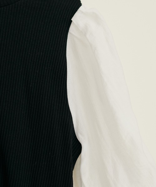 natural couture(ナチュラルクチュール)の「異素材シアー袖コンテレコTOPS(Tシャツ/カットソー・レディース・オフホワイト/ブラウン/ライトベージュ/ブラック・FREE)」の8枚目の写真