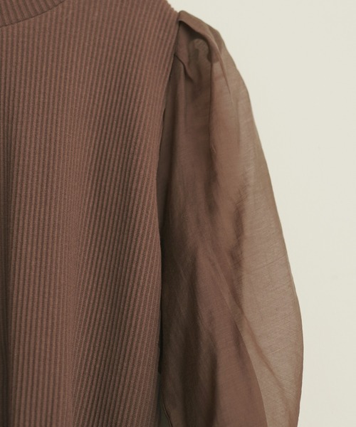 natural couture(ナチュラルクチュール)の「異素材シアー袖コンテレコTOPS(Tシャツ/カットソー・レディース・オフホワイト/ブラウン/ライトベージュ/ブラック・FREE)」の19枚目の写真