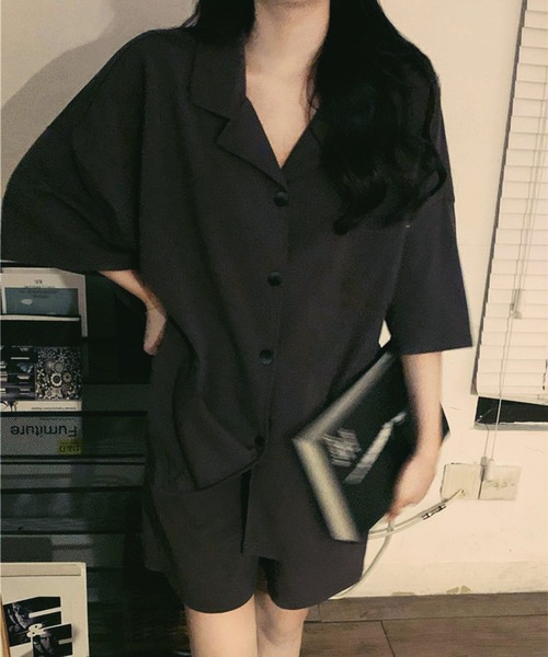 MAISON DE THERESE（メゾン ド テレーズ）の「2点上下セットルームウェア/パジャマ（トップス＆ショートパンツ）（ルームウェア/パジャマ・レディース・ブラック・M）」の2枚目の写真