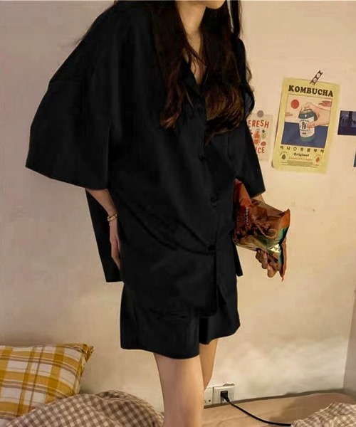 MAISON DE THERESE（メゾン ド テレーズ）の「2点上下セットルームウェア/パジャマ（トップス＆ショートパンツ）（ルームウェア/パジャマ・レディース・ブラック・M）」の4枚目の写真