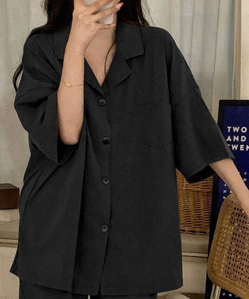 MAISON DE THERESE（メゾン ド テレーズ）の「2点上下セットルームウェア/パジャマ（トップス＆ショートパンツ）（ルームウェア/パジャマ・レディース・ブラック・M）」の6枚目の写真