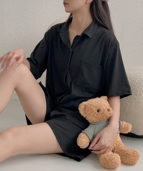 MAISON DE THERESE（メゾン ド テレーズ）の「2点上下セットルームウェア/パジャマ（トップス＆ショートパンツ）（ルームウェア/パジャマ・レディース・ブラック・M）」の9枚目の写真