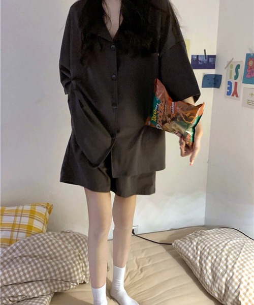 MAISON DE THERESE（メゾン ド テレーズ）の「2点上下セットルームウェア/パジャマ（トップス＆ショートパンツ）（ルームウェア/パジャマ・レディース・ブラック・M）」の5枚目の写真