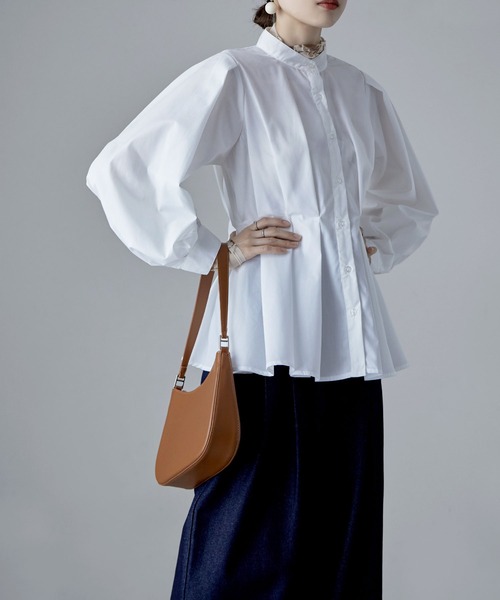 etoll.（エトル）の「フレアウエストタックスタンドブラウス（シャツ/ブラウス・レディース・ブラック/オフホワイト/ブルー・M）」の11枚目の写真