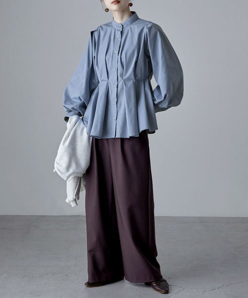 etoll.（エトル）の「フレアウエストタックスタンドブラウス（シャツ/ブラウス・レディース・ブラック/オフホワイト/ブルー・M）」の18枚目の写真