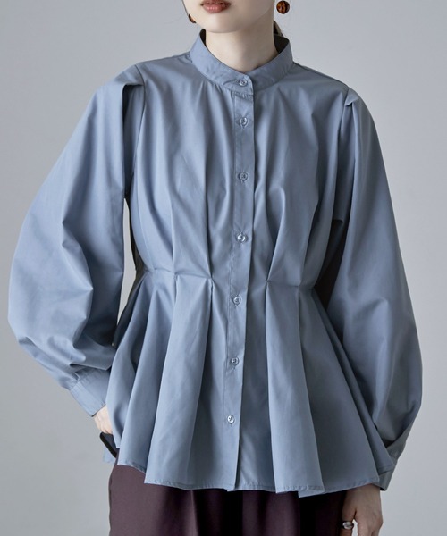 etoll.（エトル）の「フレアウエストタックスタンドブラウス（シャツ/ブラウス・レディース・ブラック/オフホワイト/ブルー・M）」の12枚目の写真