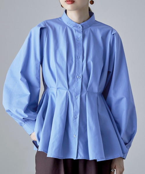 etoll.（エトル）の「フレアウエストタックスタンドブラウス（シャツ/ブラウス・レディース・ブラック/オフホワイト/ブルー・M）」の5枚目の写真