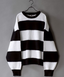 mohair style border crew knit sweater/モヘア ライク ボーダー クルーネック ニット