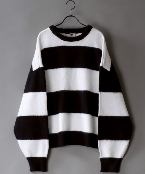 SITRY(シトリー)の「mohair style border crew knit sweater/モヘア ライク ボーダー クルーネック ニット(ニット/セーター・メンズ・オフホワイト/ブルー/グリーン・M/L)」の2枚目の写真