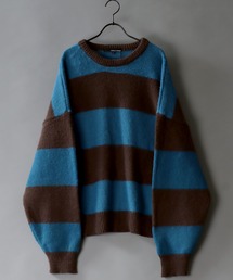 mohair style border crew knit sweater/モヘア ライク ボーダー クルーネック ニット