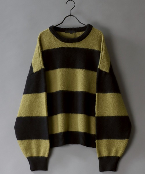 SITRY(シトリー)の「mohair style border crew knit sweater/モヘア ライク ボーダー クルーネック ニット(ニット/セーター・メンズ・オフホワイト/ブルー/グリーン・M/L)」の3枚目の写真