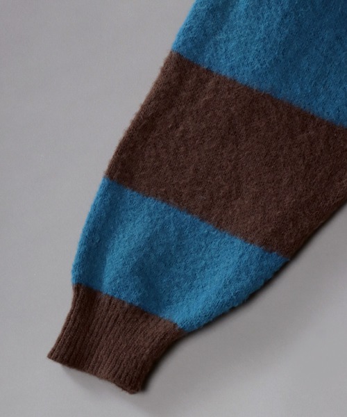 mohair style border crew knit sweater/モヘア ライク ボーダー