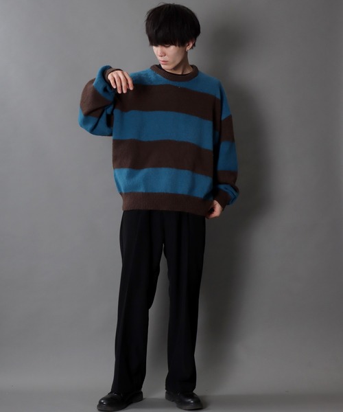 SITRY(シトリー)の「mohair style border crew knit sweater/モヘア ライク ボーダー クルーネック ニット(ニット/セーター・メンズ・オフホワイト/ブルー/グリーン・M/L)」の14枚目の写真