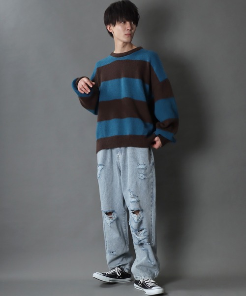 SITRY(シトリー)の「mohair style border crew knit sweater/モヘア ライク ボーダー クルーネック ニット(ニット/セーター・メンズ・オフホワイト/ブルー/グリーン・M/L)」の17枚目の写真