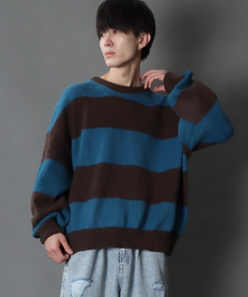 SITRY(シトリー)の「mohair style border crew knit sweater/モヘア ライク ボーダー クルーネック ニット(ニット/セーター・メンズ・オフホワイト/ブルー/グリーン・M/L)」の18枚目の写真