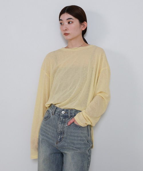 select MOCA(セレクトモカ)の「スラブシアークルーネックトップス(Tシャツ/カットソー・レディース・ピンク/サックスブルー/ブラック/オフホワイト/グレイッシュブルー/スミクロ/ライトイエロー・FREE/SMALL)」の7枚目の写真