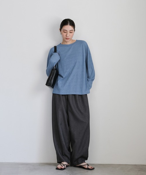 select MOCA(セレクトモカ)の「スラブシアークルーネックトップス(Tシャツ/カットソー・レディース・ピンク/サックスブルー/ブラック/オフホワイト/グレイッシュブルー/スミクロ/ライトイエロー・FREE/SMALL)」の21枚目の写真