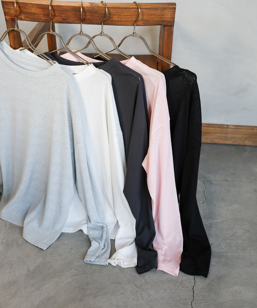 select MOCA(セレクトモカ)の「スラブシアークルーネックトップス(Tシャツ/カットソー・レディース・ピンク/サックスブルー/ブラック/オフホワイト/グレイッシュブルー/スミクロ/ライトイエロー・FREE/SMALL)」の19枚目の写真