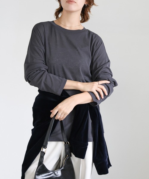 セール】スラブシアークルーネックトップス（Tシャツ/カットソー