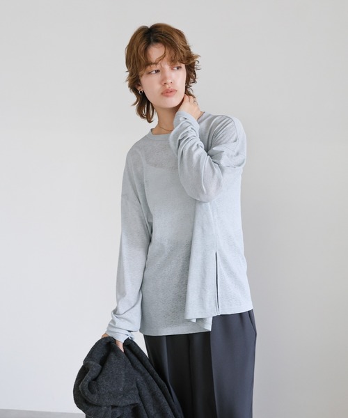 セール】スラブシアークルーネックトップス（Tシャツ/カットソー