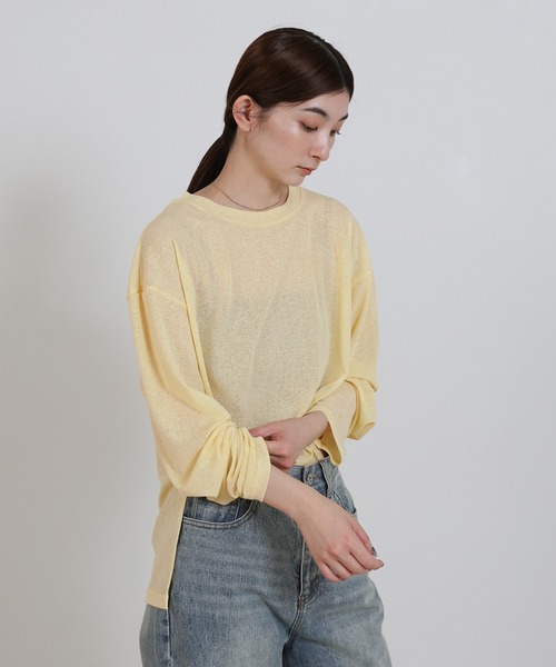 スラブシアークルーネックトップス（Tシャツ/カットソー）｜select