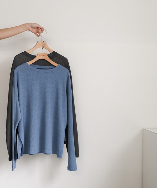 select MOCA(セレクトモカ)の「スラブシアークルーネックトップス(Tシャツ/カットソー・レディース・ピンク/サックスブルー/ブラック/オフホワイト/グレイッシュブルー/スミクロ/ライトイエロー・FREE/SMALL)」の17枚目の写真