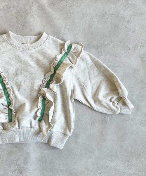 BIG FIELD（ビッグフィールド）の「ウラケフリルトレーナー（80～150cm）（スウェット・キッズ・チャコール/ピンク/オフホワイト・80/140/150/100/120/110/90/130/95）」の5枚目の写真