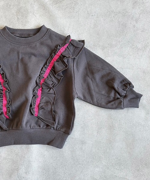 BIG FIELD（ビッグフィールド）の「ウラケフリルトレーナー（80～150cm）（スウェット・キッズ・チャコール/ピンク/オフホワイト・80/140/150/100/120/110/90/130/95）」の10枚目の写真