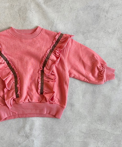 BIG FIELD（ビッグフィールド）の「ウラケフリルトレーナー（80～150cm）（スウェット・キッズ・チャコール/ピンク/オフホワイト・80/140/150/100/120/110/90/130/95）」の13枚目の写真