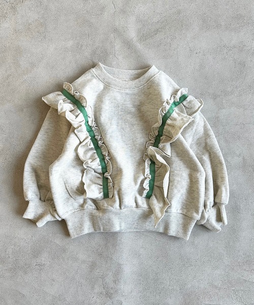 BIG FIELD（ビッグフィールド）の「ウラケフリルトレーナー（80～150cm）（スウェット・キッズ・チャコール/ピンク/オフホワイト・80/140/150/100/120/110/90/130/95）」の4枚目の写真