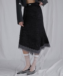 ワッシャーサテンレーストリムスカート / Washed Satin Lace Trim Skirt