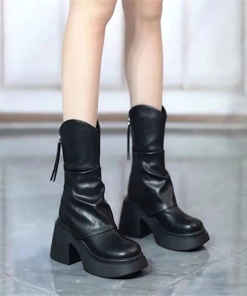 Miniministore（ミニミニストア）の「厚底ショートブーツ 太ヒール 韓国秋冬靴（ブーツ・レディース・ブラック/オフホワイト・24.0cm/23.5cm/23.0cm/22.5cm/24.5cm）」の19枚目の写真