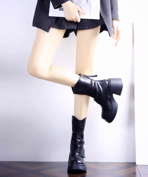 Miniministore（ミニミニストア）の「厚底ショートブーツ 太ヒール 韓国秋冬靴（ブーツ・レディース・ブラック/オフホワイト・24.0cm/23.5cm/23.0cm/22.5cm/24.5cm）」の21枚目の写真
