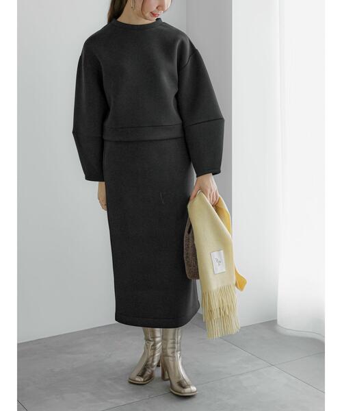 Te chichi（テチチ）の「ダンボールタイトロングスカート（セットアップ可）（スカート・レディース・ブラック/ベージュ・F）」の6枚目の写真