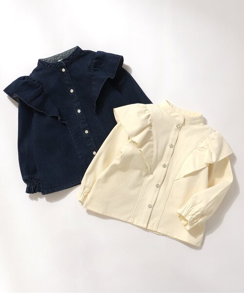 apres les cours（アプレレクール）の「フリルデニムシャツジャケット（シャツ/ブラウス・キッズ・キナリ/インディゴブルー・110/90/80/100/120/140/130）」の3枚目の写真