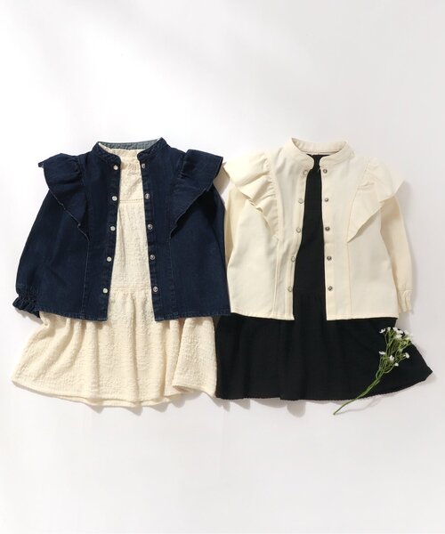 apres les cours（アプレレクール）の「フリルデニムシャツジャケット（シャツ/ブラウス・キッズ・キナリ/インディゴブルー・110/90/80/100/120/140/130）」の6枚目の写真