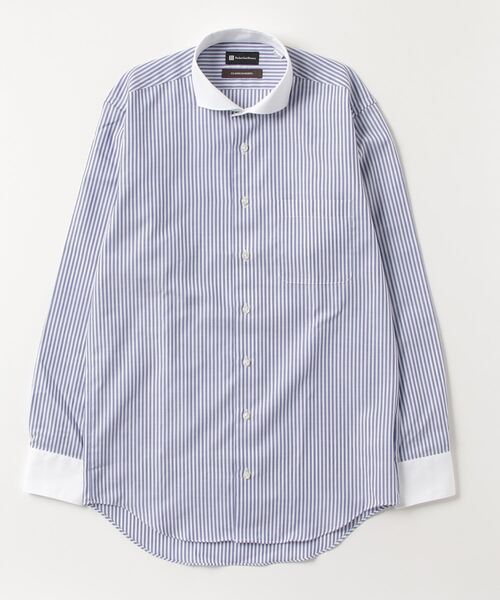 Perfect Suit FActory(パーフェクトスーツファクトリー)の「【形態安定】長袖ワイシャツ【クラシコ】クレリック ストライプ ブルー(ビジネスシャツ・メンズ・ブルー・首回り41cm-裄丈84cm/首回り43cm-裄丈86cm/首回り37cm-裄丈80cm/首回り39cm-裄丈82cm)」の3枚目の写真