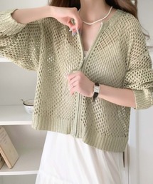 mily bilet（ミウィビレット）の「【mily bilet】ヘルシーな肌見せ叶う。メッシュ編みジップラメカーディガン（カーディガン/ボレロ）」