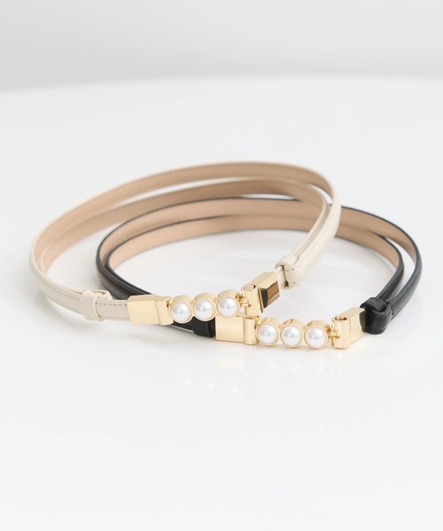 earth music&ecology（アースミュージックアンドエコロジー）の「パールベルト（ベルト・レディース・オフホワイト/ブラック・FREE）」の3枚目の写真