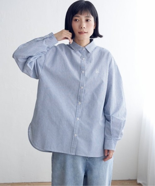 regleam リグリーム ワンポイントビッグシャツ ホワイト×ネイビー刺繍