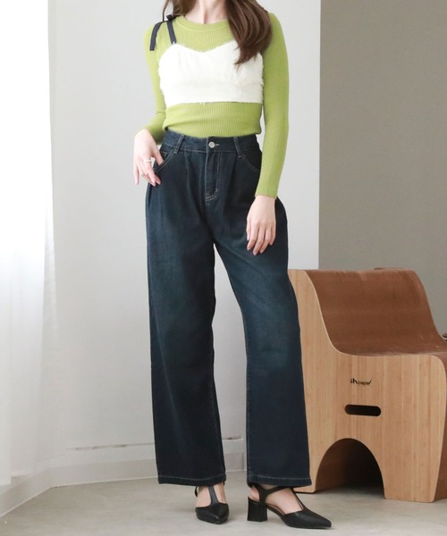 Cheek(チーク)の「タックデニムワイドパンツ(デニムパンツ・レディース・ネイビー・MEDIUM/SMALL)」の1枚目の写真