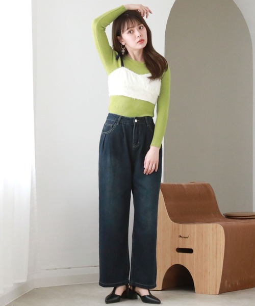 Cheek(チーク)の「タックデニムワイドパンツ(デニムパンツ・レディース・ネイビー・MEDIUM/SMALL)」の2枚目の写真