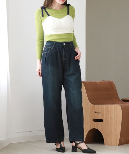 Cheek(チーク)の「タックデニムワイドパンツ(デニムパンツ・レディース・ネイビー・MEDIUM/SMALL)」の5枚目の写真