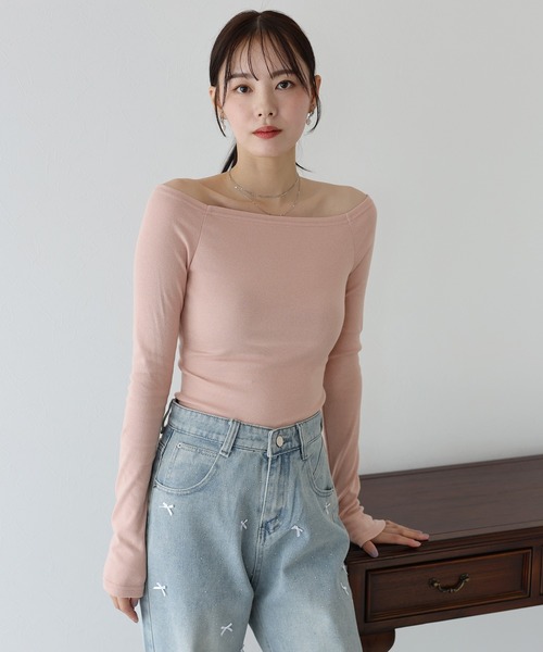 BLUEEAST(ブルーイースト)の「オフショルボーダーTシャツ(Tシャツ/カットソー・レディース・ブラック/グレー/ホワイト系/ピンク系/ブラック系/モカ/ネイビー・MEDIUM)」の7枚目の写真