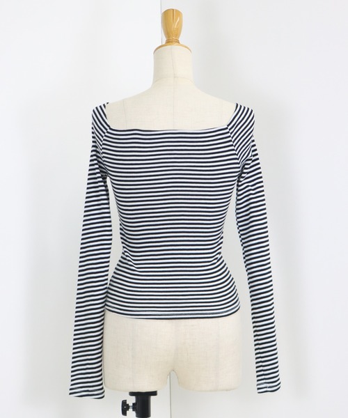 BLUEEAST(ブルーイースト)の「オフショルボーダーTシャツ(Tシャツ/カットソー・レディース・ブラック/グレー/ホワイト系/ピンク系/ブラック系/モカ/ネイビー・MEDIUM)」の21枚目の写真