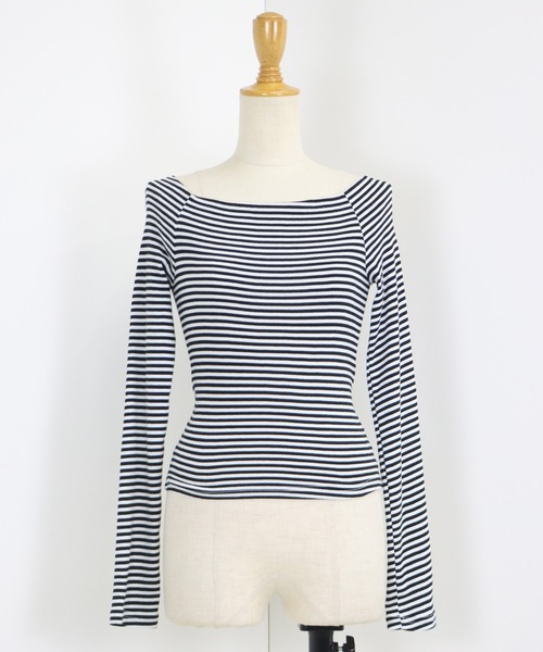 BLUEEAST(ブルーイースト)の「オフショルボーダーTシャツ(Tシャツ/カットソー・レディース・ブラック/グレー/ホワイト系/ピンク系/ブラック系/モカ/ネイビー・MEDIUM)」の18枚目の写真