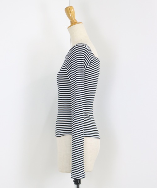 BLUEEAST(ブルーイースト)の「オフショルボーダーTシャツ(Tシャツ/カットソー・レディース・ブラック/グレー/ホワイト系/ピンク系/ブラック系/モカ/ネイビー・MEDIUM)」の20枚目の写真