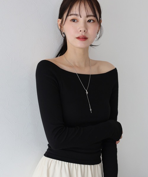 BLUEEAST(ブルーイースト)の「オフショルボーダーTシャツ(Tシャツ/カットソー・レディース・ブラック/グレー/ホワイト系/ピンク系/ブラック系/モカ/ネイビー・MEDIUM)」の22枚目の写真