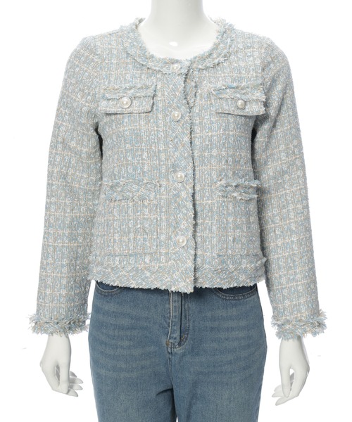 fifth(フィフス)の「フリンジツイードジャケット(テーラードジャケット・レディース・ベージュ/サックスブルー/ホワイト・M)」の6枚目の写真